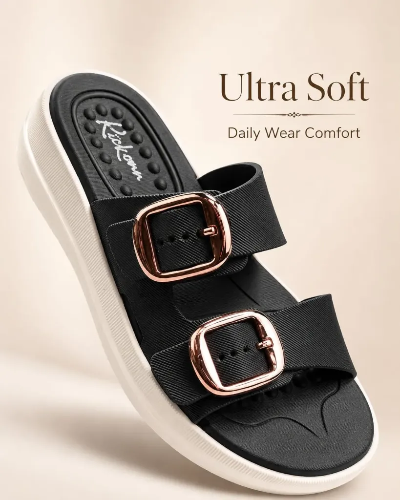 Ultra Soft Buckle Comfort Slides (36, Black)
