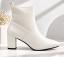 White Textured Ankle Boots with Block Heel