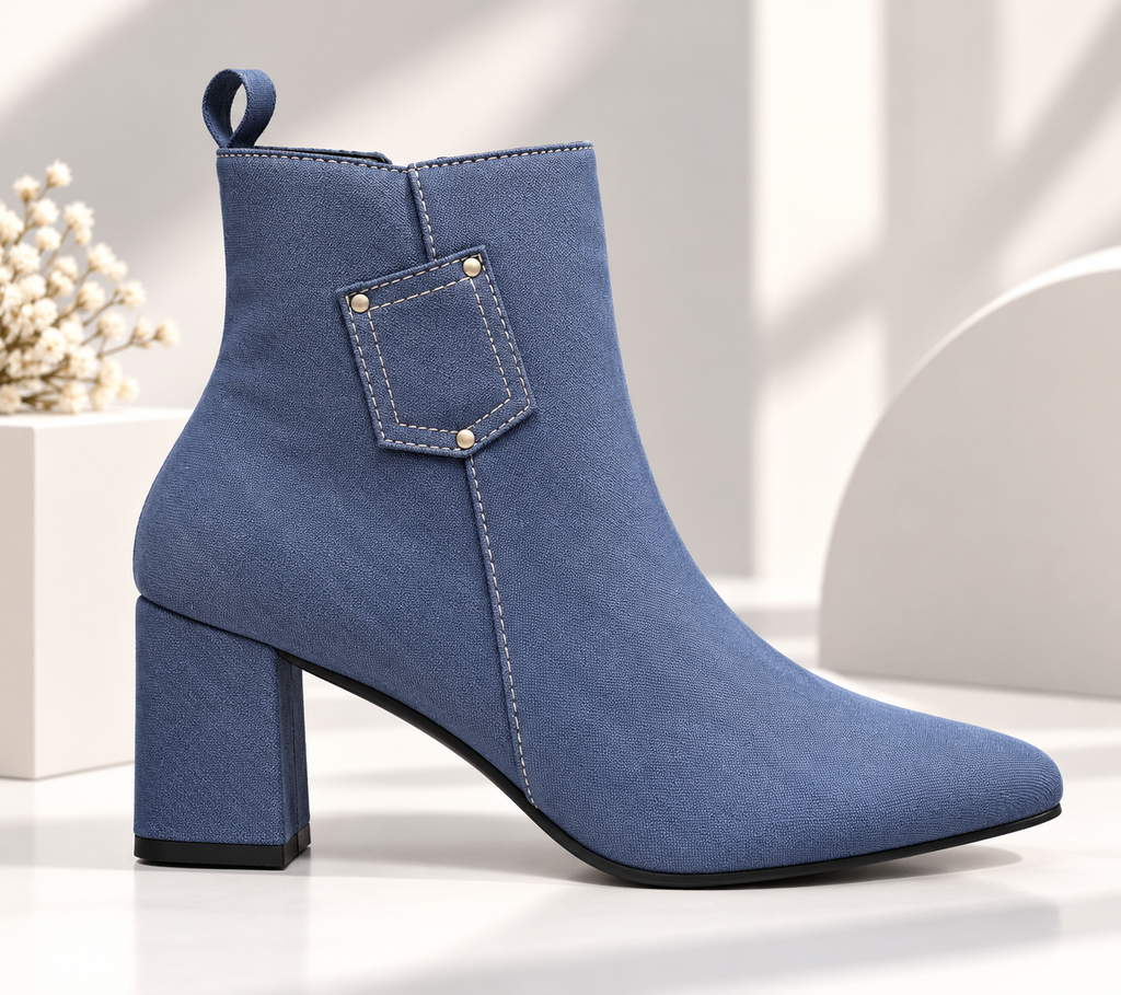 Blue Textured Ankle Boots with Block Heel (36)