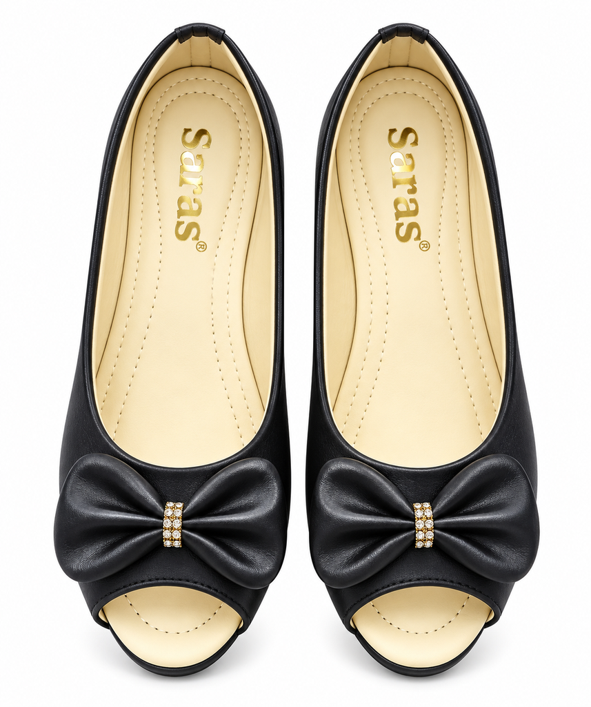 Women’s Bow Embellished Open-Toe Flats (Black, 37)