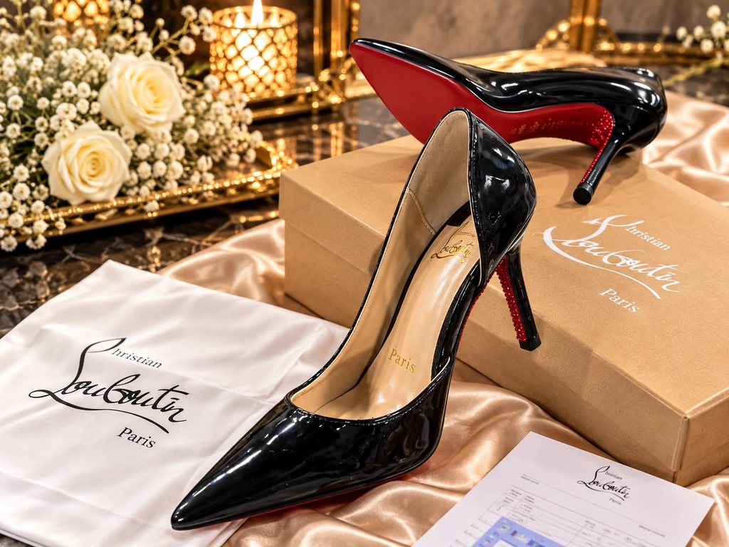 Luxury Black Heels with Red Crystal Heel