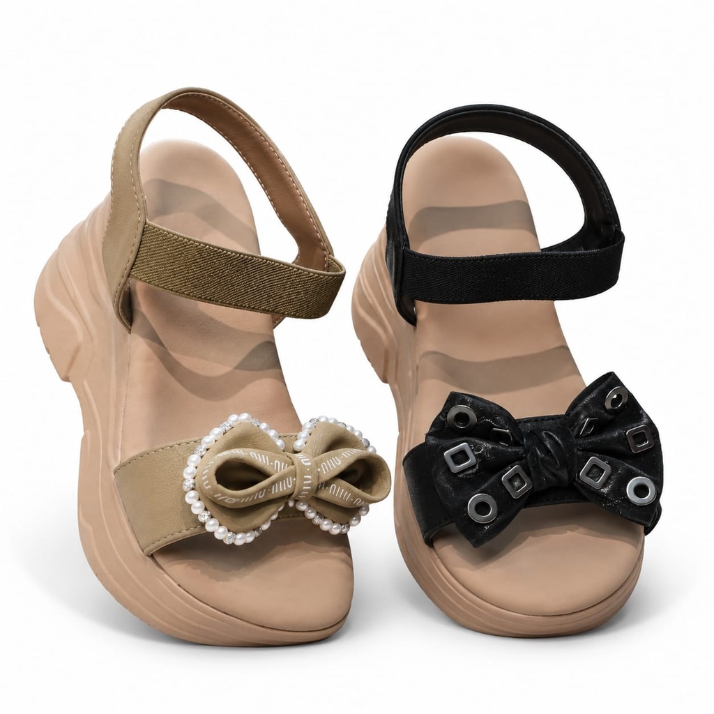 Women Bow Platform Sandals (Black, 36)