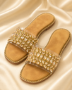 Women Stone Work Flat Slippers